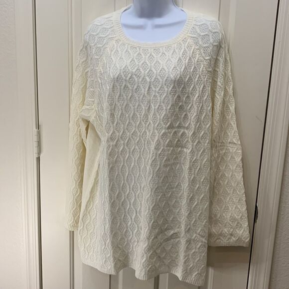 Verve Ami NEW Woman’s Sz 1X Ivory Scoop Neck Long Sleeve Zip Back Light Sweater - Picture 2 of 15